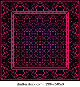 Decorative Colorful Geometric Ornament. , Symmetric Pattern With Lace Frame. Vector Illustration. Black purple color.