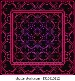 Decorative Colorful Geometric Ornament. , Symmetric Pattern With Lace Frame. Vector Illustration. Black purple color.