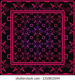 Decorative Colorful Geometric Ornament. , Symmetric Pattern With Lace Frame. Vector Illustration. Black purple color.