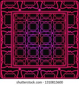 Decorative Colorful Geometric Ornament. , Symmetric Pattern With Lace Frame. Vector Illustration. Black purple color.