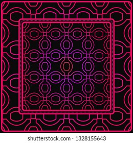 Decorative Colorful Geometric Ornament. , Symmetric Pattern With Lace Frame. Vector Illustration. Black purple color.