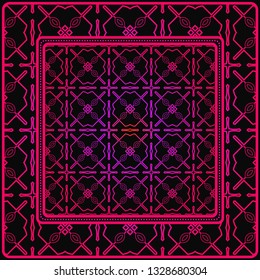 Decorative Colorful Geometric Ornament. , Symmetric Pattern With Lace Frame. Vector Illustration. Black purple color.