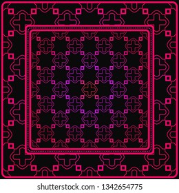Decorative Colorful Geometric Ornament. , Symmetric Pattern With Lace Frame. Vector Illustration. Black purple color.