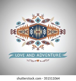 Decorative colorful geometric pattern in tribal style
