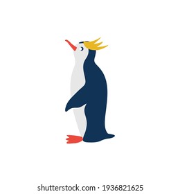 Decorative colorful Golden-haired penguin, Australian wild animal Tropical cartoon character design, Cute flat vector illustration isolated on white, for design zoo alphabet, invitation, greeting card