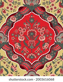 Decorative Colorful Indian Mughal Seamless Pattern For Textile Print. Colorful Vintage Motif.