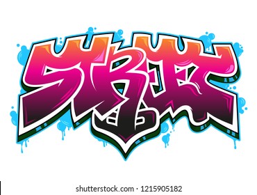 Decorative colorful inscription "Street" in Graffiti wild style on wall by using aerosol spray paint. Street style type for poster cover print clothes design patch sticker. Modern vector illustration.