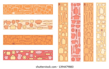 decorative colorful kitchenware on colored background - vector decorations for kitchen or menu