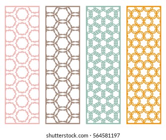Decorative colorful lace borders patterns. Tribal ethnic arabic, indian, turkish ornament, bookmarks templates set. Isolated design elements. Stylized geometric floral border, fashion collection