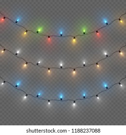 Decorative Colorful Light Bulb Garlands Set, Christmas Decoration, Vector Illustration 