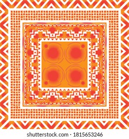 Decorative colorful mandala ornament. Hand drawn floral geometric pattern with ornate frame. Bandana shawl, tablecloth fabric print, silk neck scarf, kerchief design. Vector doodle illustration
