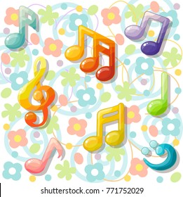 Decorative Colorful Musical Cartoon Notes And Symbols