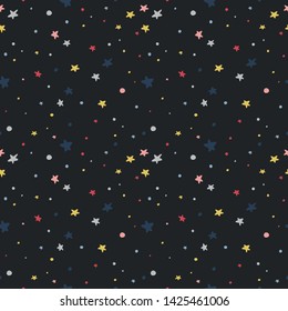 Decorative, colorful night sky illustration. Seamless pattern.