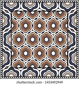 Decorative Colorful Ornament With Decorative Border. For Fashion Print, Bandanna, Tablecloth, Neck Scarf. 