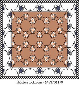 Decorative Colorful Ornament With Decorative Border. For Fashion Print, Bandanna, Tablecloth, Neck Scarf. 