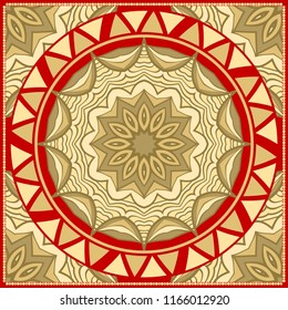Decorative colorful ornament with round mandala decoration. symmetric pattern . For print Bandanna, shawl, tablecloth, fabric fashion, scarf, design.