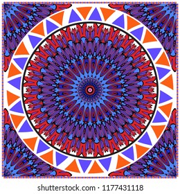 Decorative colorful ornament with round mandala decoration. symmetric pattern . For print Bandanna, shawl, tablecloth, fabric fashion, scarf, design.