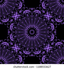 Decorative colorful ornament with round mandala decoration. symmetric seamless pattern . For print Bandanna, shawl, tablecloth, fabric fashion, scarf, design.