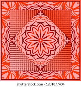 Decorative colorful ornament with round mandala decoration. symmetric pattern . For print Bandanna, shawl, tablecloth, fabric fashion, scarf, design.