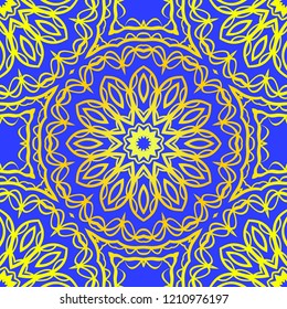 Decorative colorful ornament with round mandala decoration. symmetric seamless pattern . For print Bandanna, shawl, tablecloth, fabric fashion, scarf, design.