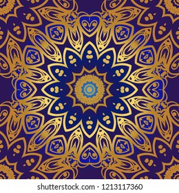 Decorative colorful ornament with round mandala decoration. symmetric seamless pattern . For print Bandanna, shawl, tablecloth, fabric fashion, scarf, design.