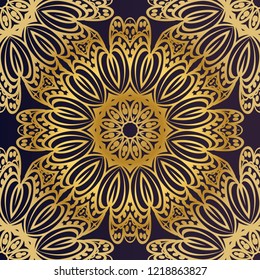 Decorative colorful ornament with round mandala decoration. symmetric seamless pattern . For print Bandanna, shawl, tablecloth, fabric fashion, scarf, design.