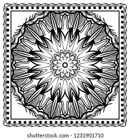 Decorative colorful ornament with round mandala decoration. symmetric pattern . For print Bandanna, shawl, tablecloth, fabric fashion, scarf, design.