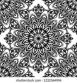 Decorative colorful ornament with round mandala decoration. symmetric seamless pattern . For print Bandanna, shawl, tablecloth, fabric fashion, scarf, design.