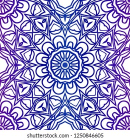 Decorative Colorful Ornament With Round Mandala Decoration. Symmetric Seamless Pattern . For Print Bandanna, Shawl, Tablecloth, Fabric Fashion, Scarf, Design.