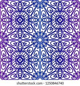 Decorative Colorful Ornament With Round Mandala Decoration. Symmetric Seamless Pattern . For Print Bandanna, Shawl, Tablecloth, Fabric Fashion, Scarf, Design.