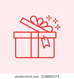 Decorative Colorful Outline Vector Sign Gift Box. Surprise Gift Box Icon In Line Style. Vector Illustration, eps 10.