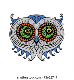 decorative colorful owl head - vector illustration