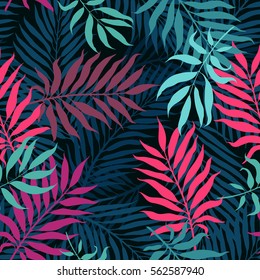 decorative colorful palm tree foliage. Tropical palm leaves, jungle leaves seamless vector floral pattern, trendy hipster abstract background