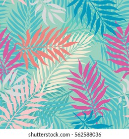 decorative colorful palm tree foliage. Tropical palm leaves, jungle leaves seamless vector floral pattern, trendy hipster memphis abstract background