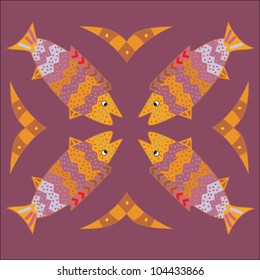 Decorative colorful pattern with a vibrant original African feel featuring fish
