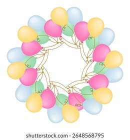 Decorative colorful round frame with balloons - hand drawn vector illustration.
