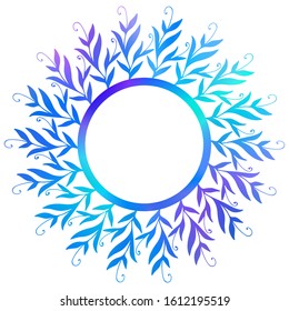 Decorative colorful round frame with branches. Luxury floral mandala. Oriental circular vintage illustration. Template design for invitation, poster, card, fabric,  textile. 