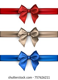 Decorative colorful satin ribbons with bows isolated on white. Vector illustration.