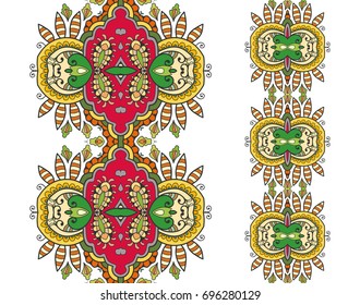 Decorative colorful seamless borders set. Tribal ethnic arabic, indian, turkish frame ornament. Isolated design elements for invitation cards, fabric or paper print. Colorful fashion collection