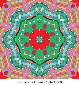 Decorative colorful seamless mandala pattern, abstract geometric ornament. Tribal ethnic arabic, indian, turkish seamless background. Graphic design for fabric or paper print, repeating texture