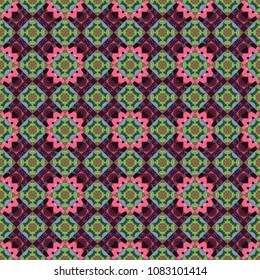 Decorative colorful seamless pattern, geometric pattern in green, blue and brown colors. Vector tribal ethnic ornament. Bandanna shawl, tablecloth fabric print, silk neck scarf, kerchief design.