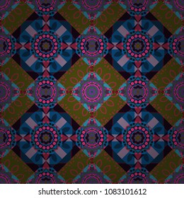 Decorative colorful seamless pattern, geometric pattern in blue, green and black colors. Vector tribal ethnic ornament. Bandanna shawl, tablecloth fabric print, silk neck scarf, kerchief design.