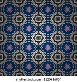 Decorative colorful seamless pattern, geometric pattern in gray, brown and blue colors. Vector tribal ethnic ornament. Bandanna shawl, tablecloth fabric print, silk neck scarf, kerchief design.