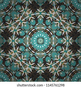 Decorative colorful seamless pattern, geometric pattern in blue, green and gray colors. Vector tribal ethnic ornament. Bandanna shawl, tablecloth fabric print, silk neck scarf, kerchief design.