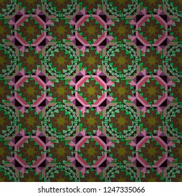 Decorative colorful seamless pattern, geometric pattern in beige, green and brown colors. Vector tribal ethnic ornament. Bandanna shawl, tablecloth fabric print, silk neck scarf, kerchief design.