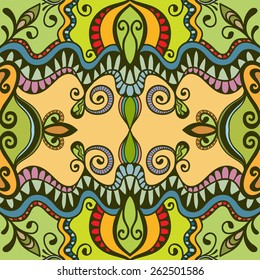 Decorative colorful seamless pattern. Hand drawn ethnic tribal ornament. Vector geometric background