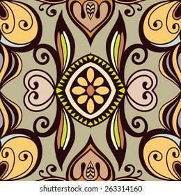 Decorative colorful seamless pattern. Hand drawn ethnic tribal ornament. Vector geometric background