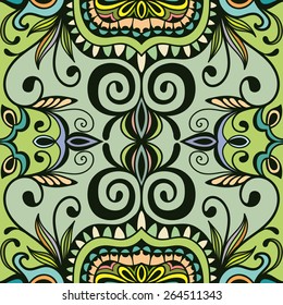 Decorative colorful seamless pattern. Hand drawn ethnic tribal ornament. Vector geometric background