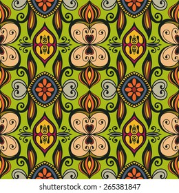 Decorative colorful seamless pattern. Hand drawn ethnic tribal ornament. Vector geometric background