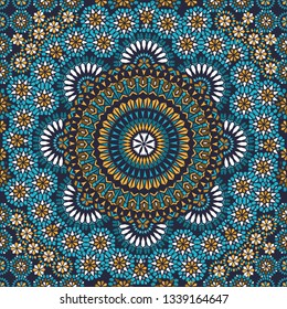 Decorative colorful seamless pattern in mosaic ethnic style. Oriental motif ornament. Vector background illustration 